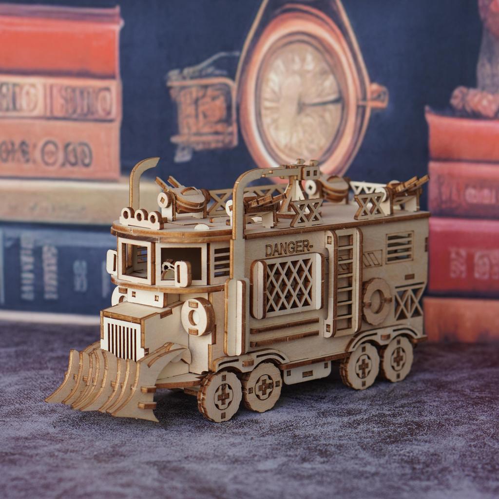 3D wooden puzzle battle truck model, DIY assembly model of Doomsday mecha tank, 3D puzzle model of armored vehicle