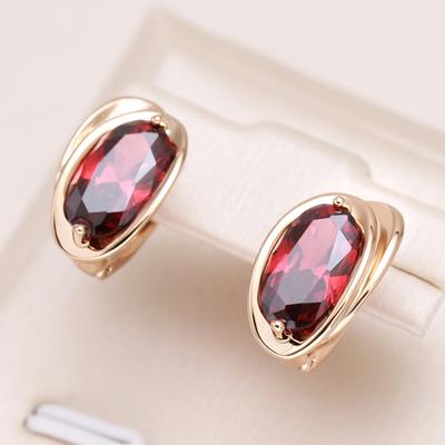 Luxuriöse rote natürliche Zirkon-Hängeohrringe für Damen Roségoldfarben Trendige große Ohrringe Feiner Brautschmuck
