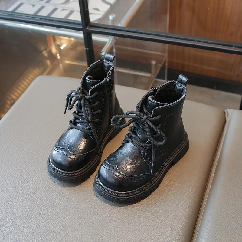 New Girls' Boots Winter Versatile Children's Fashion Ankle Boots Simple Trend Kids Causal Cotton Boots Round-toe Non-slip Zipper