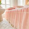 Pink Blue Silk Bed Skirt Single Piece Bedspread Hollowed Out Lace Non Slip with Strap Solid Colour Lace Bed Sheet