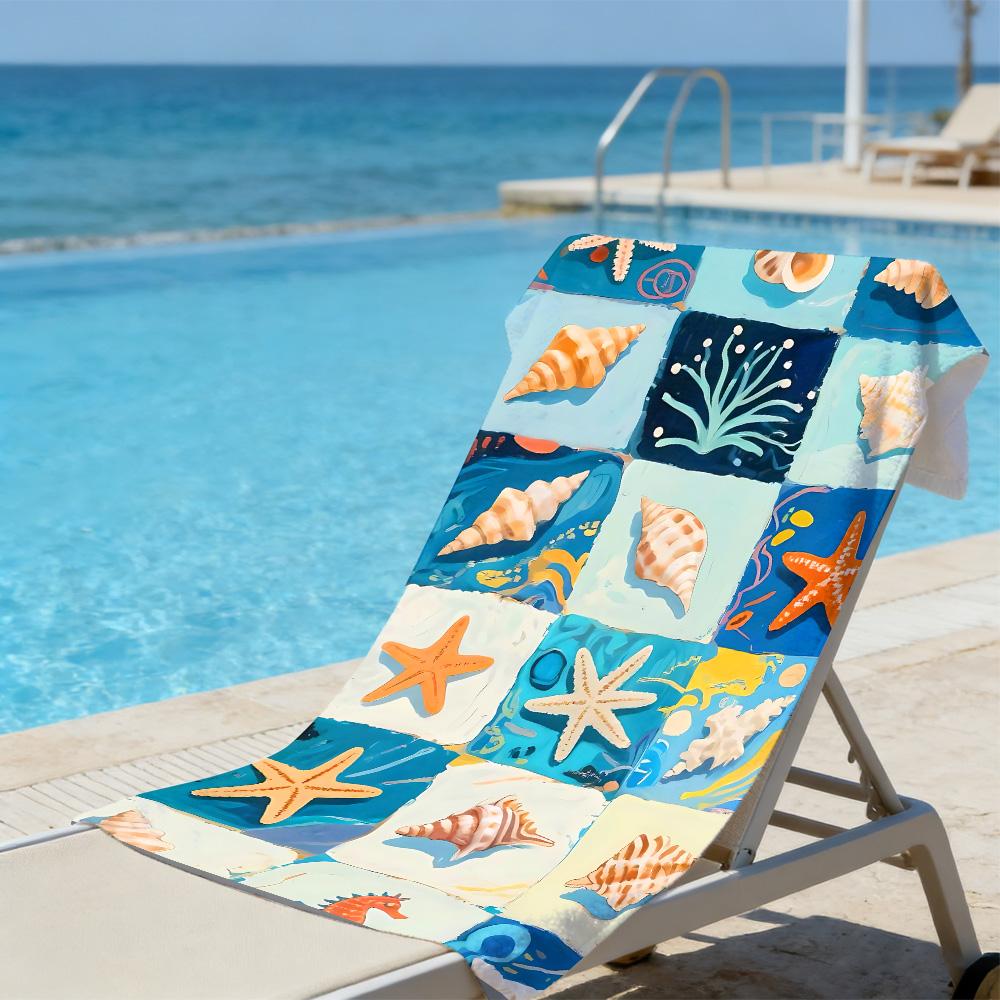 Oil Painting Seashell Beach Towel – Oversized Quick Dry Sand Free with Starfish Print