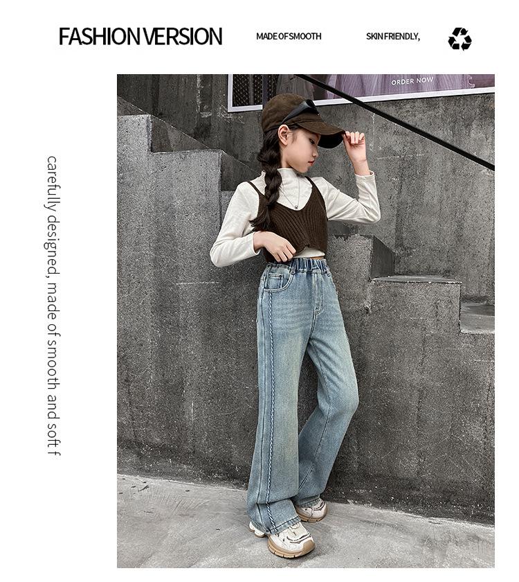 Girls' 2025 Fleece-Lined Straight-Leg Denim Jeans - Versatile, Thickened, Fashionable Winter Pants