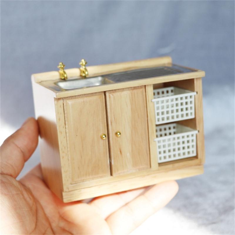 1/12 Scale Miniature Kitchen Sink Cabinet for Toy House Bathroom Decors Vintage Styles Collectible Toy House Models