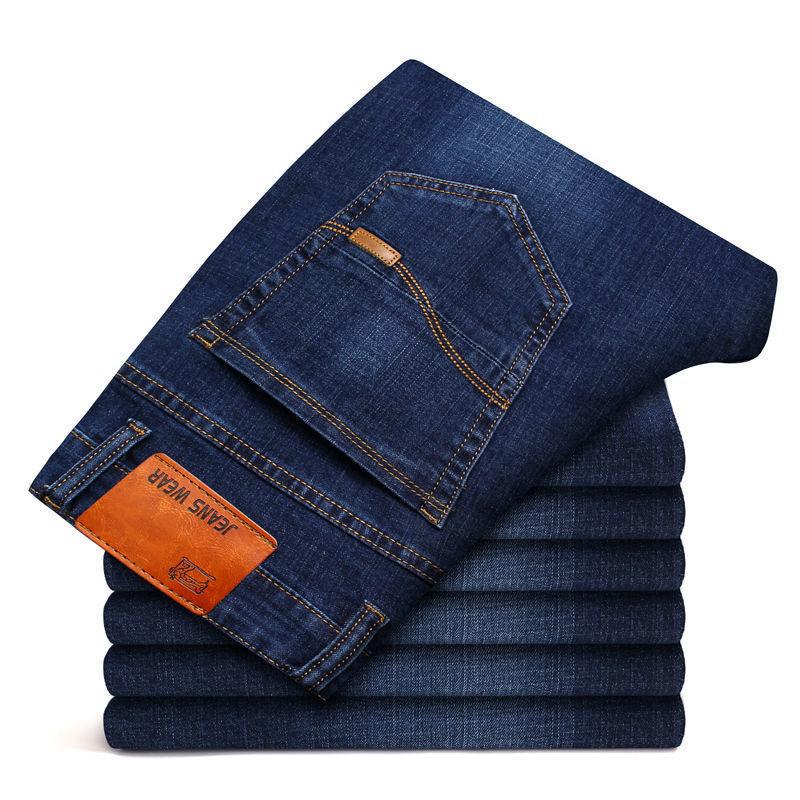 Autumn and winter velvet thickened jeans large size loose straight elastic casual high waist middle man