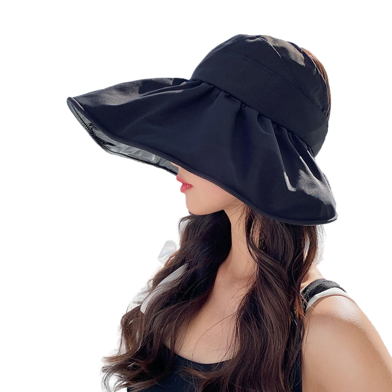 

Шляпа-козырек от солнца Haveli с широкими полями для защиты от УФ-излучения, черная, с подбородочным ремешком для защиты от солнца, складная, защита от УФ-излучения и солнца, идеально подходит для и спорта, женская, летняя, защита, чёрный