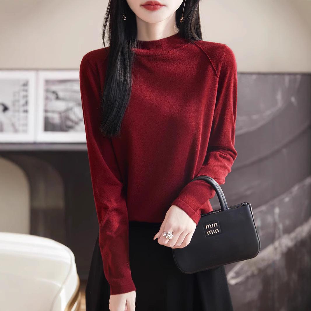 

Ankola Women s Merino Wool & Mulberry Silk Red Pullover - Thin Half High Neck, New for Spring/Autumn 2025 Medium