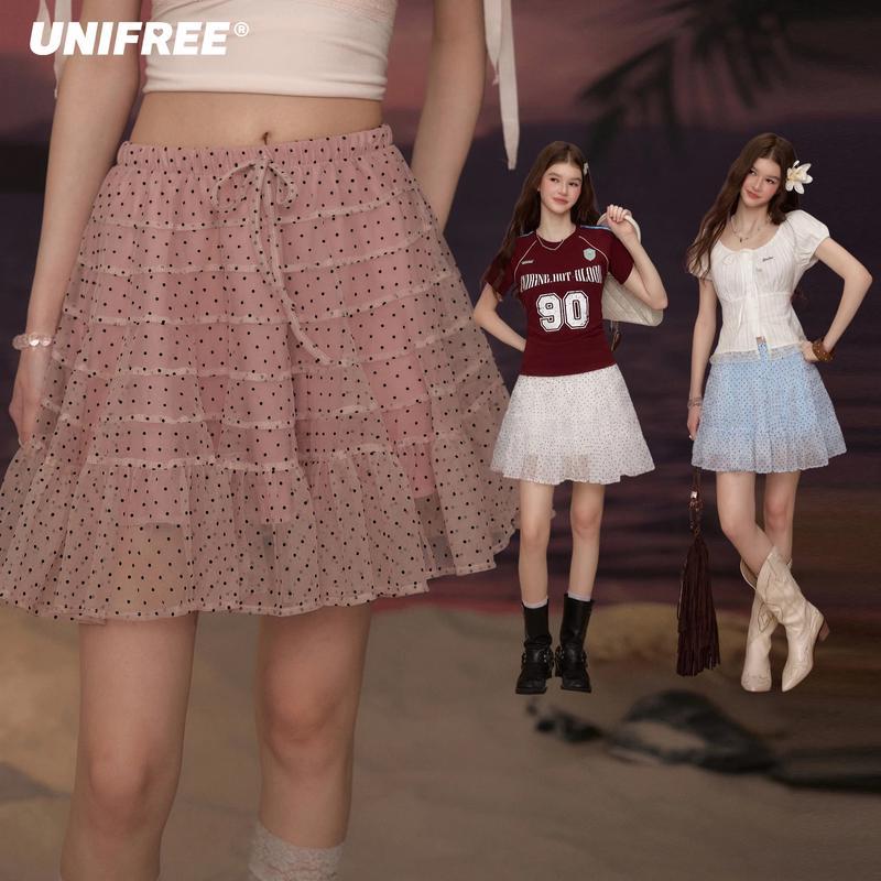 UNIFREE Plus Size 2026 Summer Polka Dot A-Line Skirt M