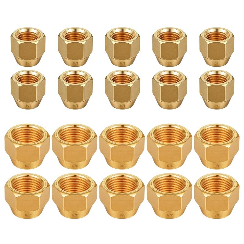 10Pcs Brass Flares Nuts Copper Pipe Extension Joint Connectors Replacement Flares Tube Fittings Easy To Installation