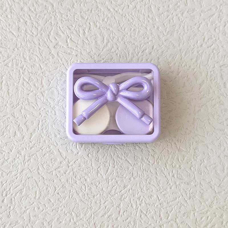 Candy Color Contact Lenses Box Cute Bow Portable Contact Lens Case with Tweezer Suction Stick Set for Travel Kit Holder