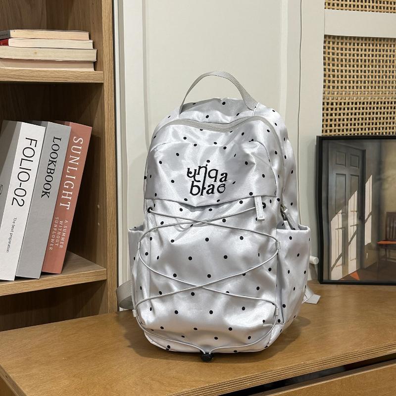 Trend Dot Printed Women Backpack High Quality Satin Backpack Student Schoolbag Waterproof Lightweight Travel Backpack Laptop Bag