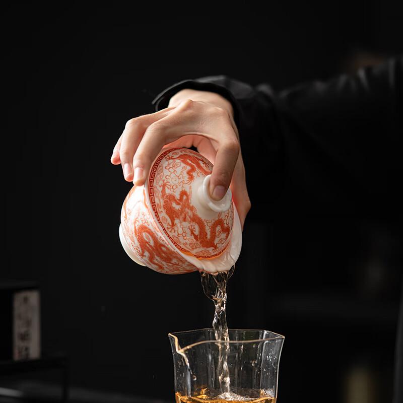 Sushih Ceramic Red Nine-Dragon Sancai Gaiwan Tea Bowl