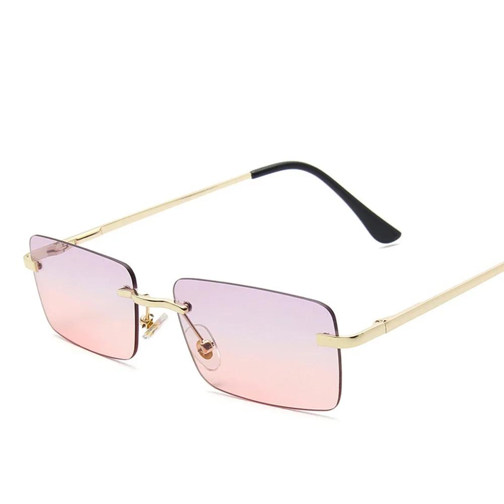 Rimless Rectangle Sunglasses Women Uv400 Driving Sun Glasses Men Clear Color Summer Accessories Square Small Size