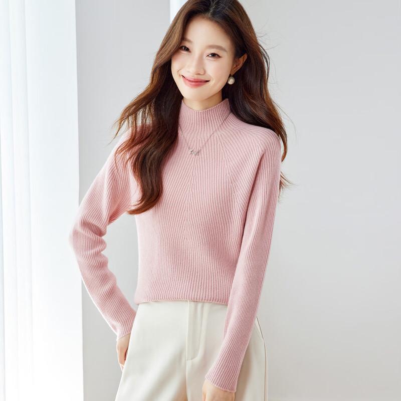 Srcr Women s Seamless Ribbed 100% Cashmere Semi-High Neck Sweater L