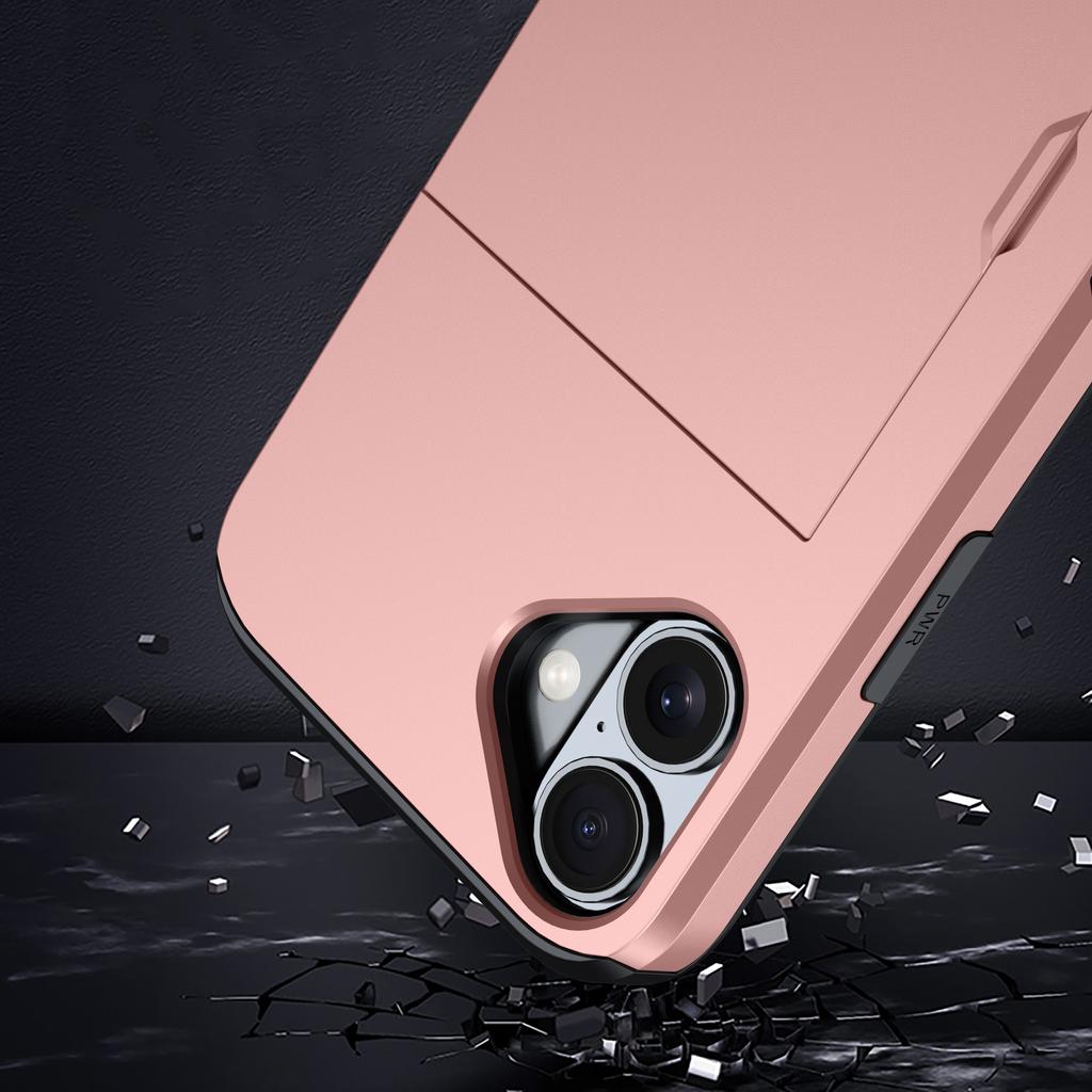 For iPhone 16 Plus Case with Card Holder TPU+PC Phone Cover Dual Layer Shockproof