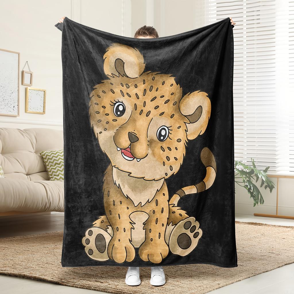 1pc Soft Flannel Blanket with Cute Lion Face - All-Season Cozy Throw, Machine Washable Gift for Home, Office, or Travel - Perfec