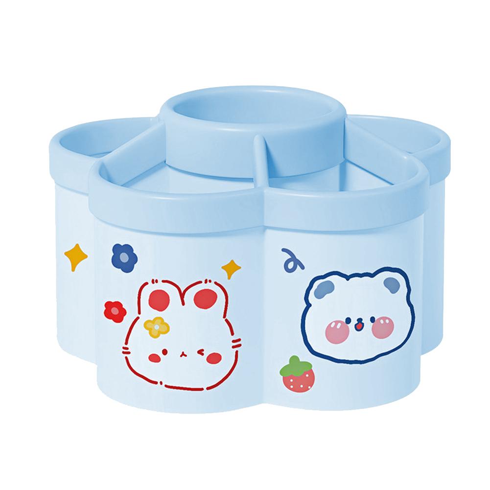 Cartoon 360-degree Rotating Pen Holder with 6 Slots Pen Storage Box Desktop Stationery Organizer for Desk Office School Home Use