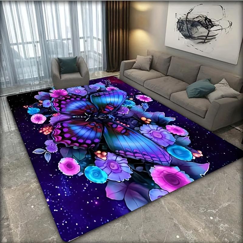 Vivid Purple Butterfly Carpet for Living Room Bedroom Area Door Mat Non-Slip Bathroom Washable Footpad Home Kitchen Decor Rug
