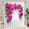 2pcs - Purple Peony Polyester Curtains, Rod Bag Curtains 42 * 84, Bedroom Living Room, Home Room Decoration