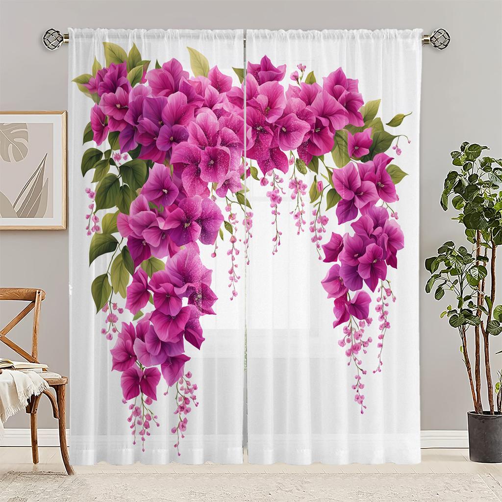 2pcs - Purple Peony Polyester Curtains, Rod Bag Curtains 42 * 84, Bedroom Living Room, Home Room Decoration