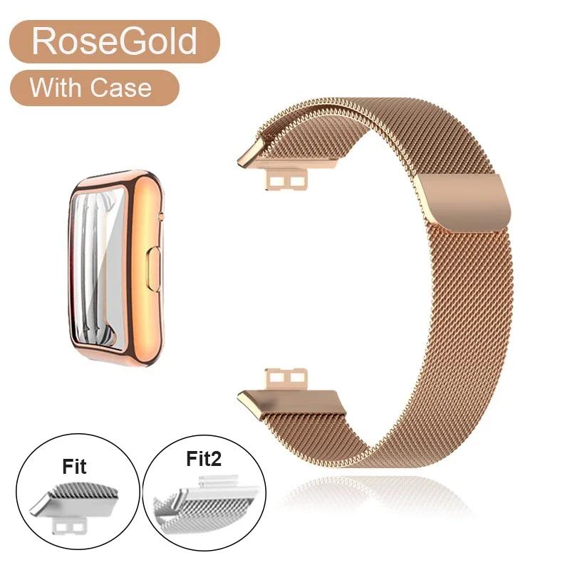 Metal Band For Huawei Watch Fit/Fit 2 Strap With Case TPU Screen Protector Watch Fit Bracelet Milanese Magnetic Loop Watchband