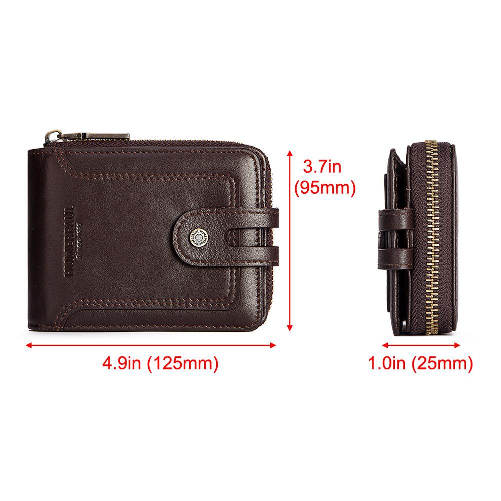 RFID Anti-theft Brush Men's Leather Wallet First Layer Cowhide Short Coin Purse Zipper European and American Retro Leather Men's Bag