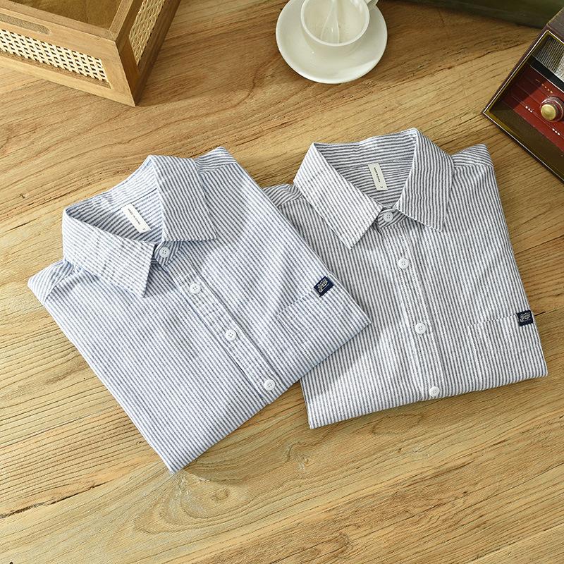 Japanese Style Stripes Long Sleeve Shirts for Men Spring and Summer 100 Cotton Men's Casual Shirt