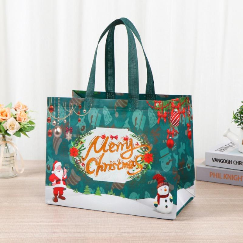 

Рождественский подарочный пакет Санта-Клаус Снеговик Дизайн большой емкости с двойной ручкой из нетканого материала Подарочная упаковка для конфет 1PC