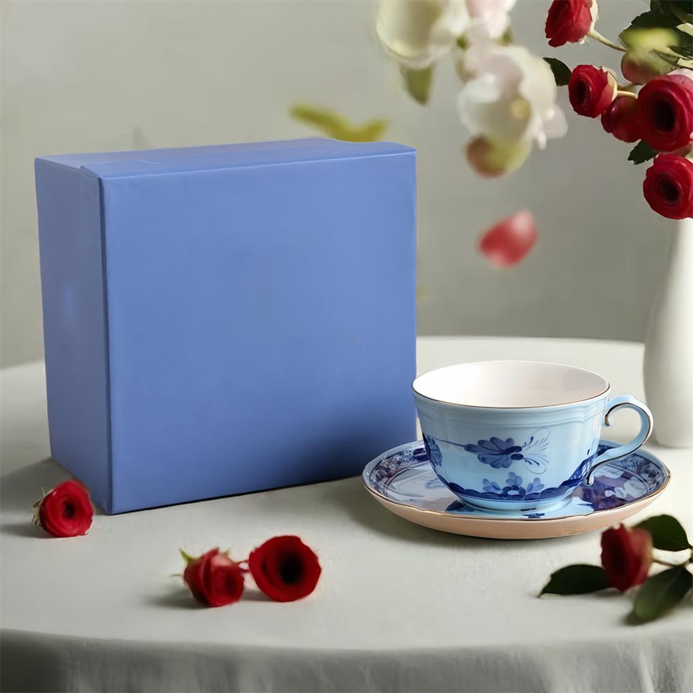 High-end Oriental Series Coffee Cup and Saucer Ceramic Mug Pink Yellow Blue Green Printed Plates Tea Cup Set Gift Box Souvenir