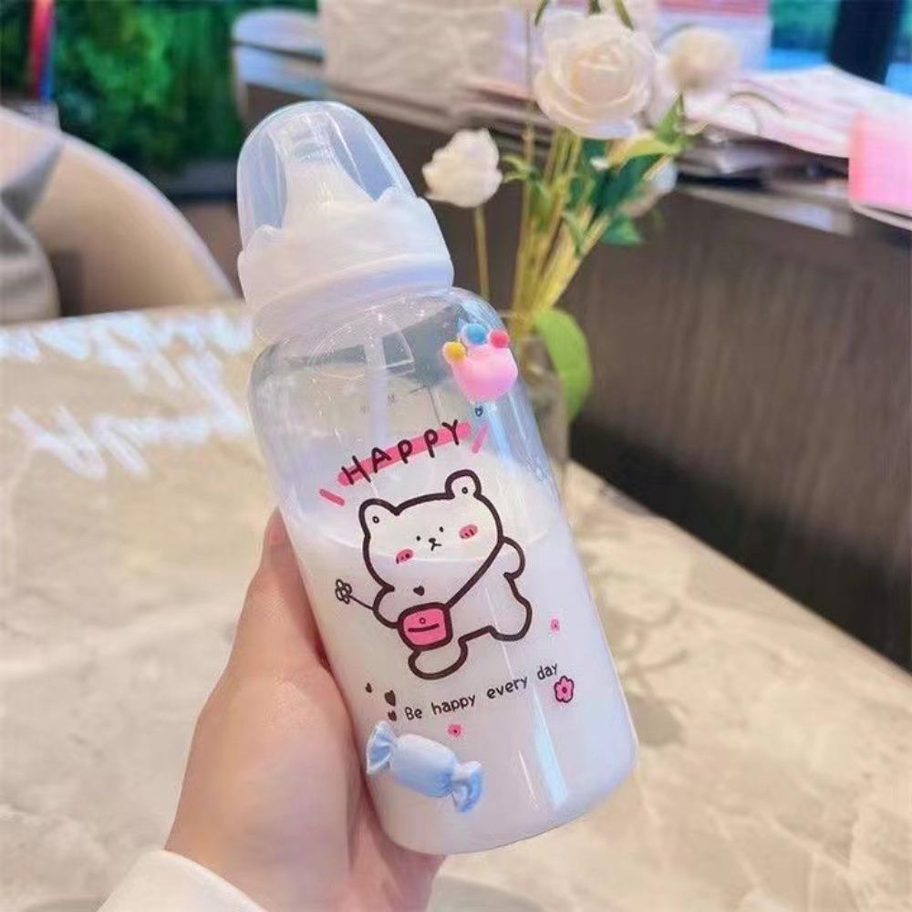 

400ml 400ml Water Bottle Portable Transparent Cup Kawaii Drinking Bottles Milk Juice Transparent Pink