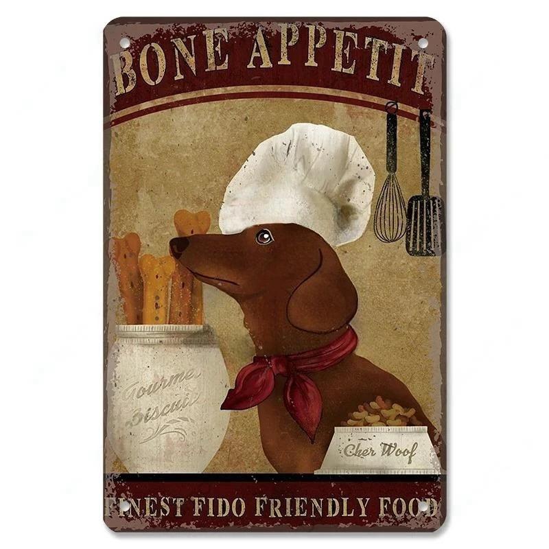 Pôster Vintage Cachorros Fofos de Estimação Placas de Metal de Estanho Dachshund Bulldog Placa de Metal Para Jardim Cafeteria Cozinha Decoração de Arte de Parede para Casa