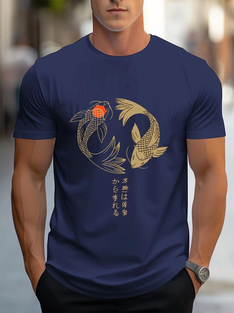 Golden Koi Fish Graphic Unisexs Cotton Tshirt Unisex Casual Oneck Shortsleeve Tee Tops Overesized T Shirt Streetwear Tshirts