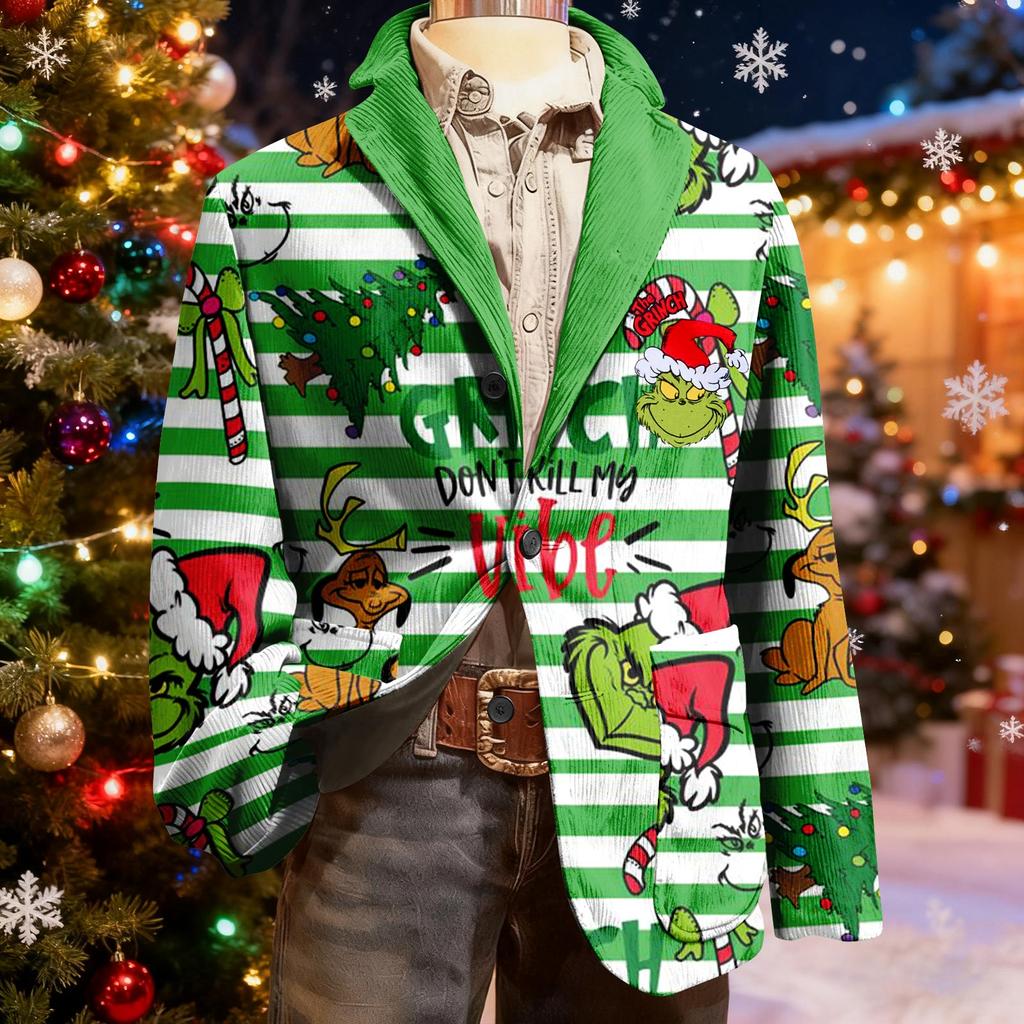 Traje de pana feo de Navidad para hombre, cálido con bolsillos, chaqueta cárdigan, traje casual para hombre