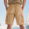 Summer Loose Men's Safari Style Shorts Multi Pockets Casual Loose Fit Straight Elastic Waist Beach Shorts