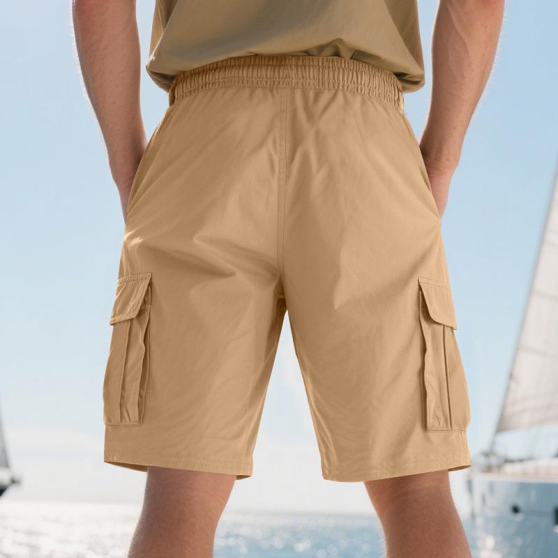 Summer Loose Men's Safari Style Shorts Multi Pockets Casual Loose Fit Straight Elastic Waist Beach Shorts