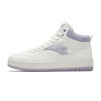Año Uno Zapatillas de Caña Alta Tela de Cuero Sintético Casual Moda Versátil Zapatillas de Caña Alta Zapatos de Mujer Marfil-Blanco Morado Claro-Gris 922548083-1