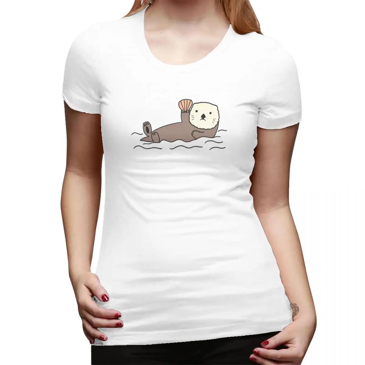 

Cute Sea Otter Bucket Hat40 TShirt for Women Round Neck Streetwear T Shirts Womens Short Sleeve Summer Clothes Tops S