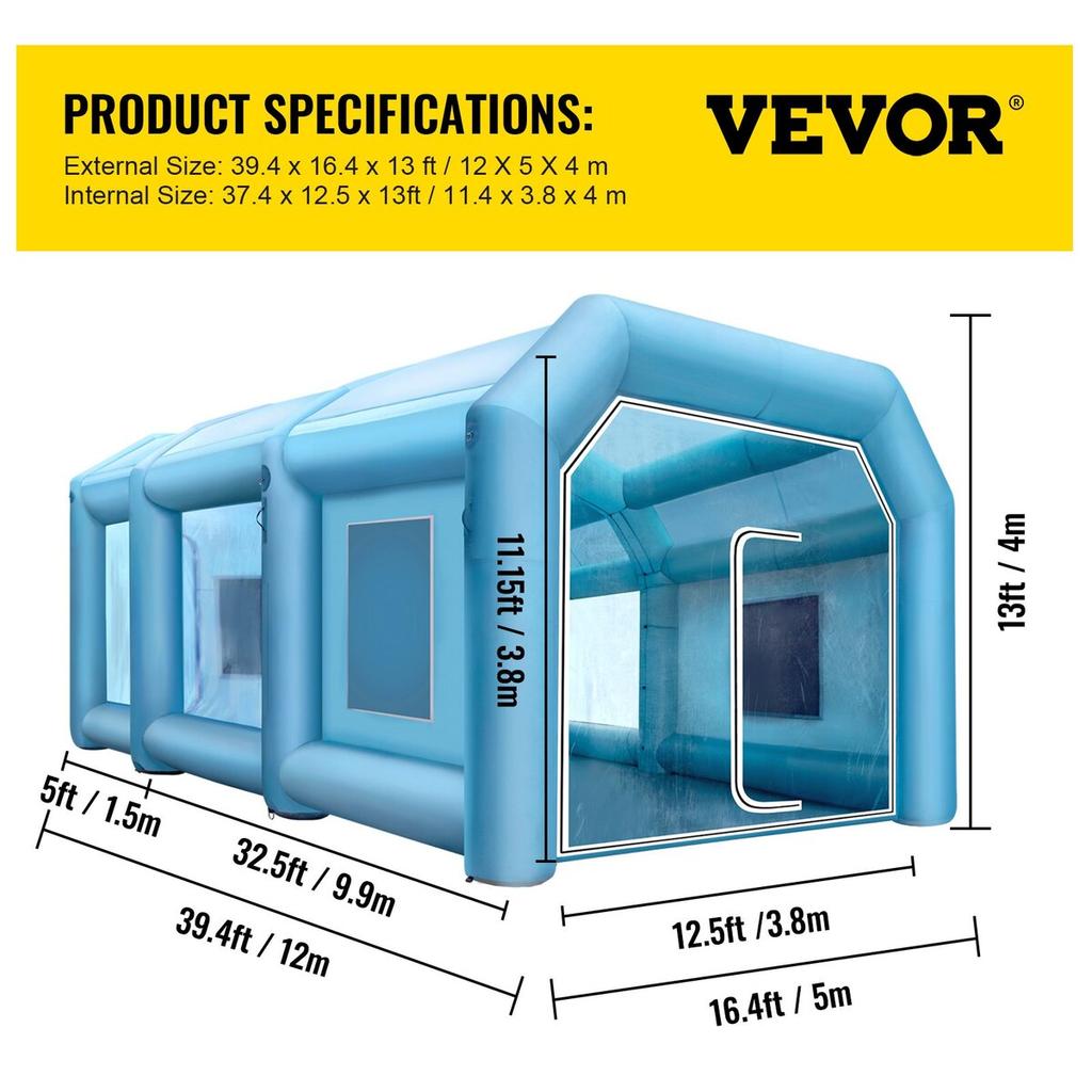 Inflatable Tent 39.3x16.4x13.1Ft Inflatable Spray Booth Tent Inflatable Paint Booth Tent Car Paint Booth Giant Workstation 210D Oxford Fabric With 2