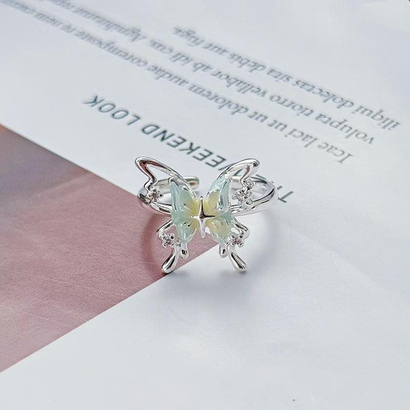 Small Fresh Exquisite Niche High-End Enamel Butterfly Zir*****Pen Ring Women'S Light Luxury Temperament Fashion Index Finger Ring