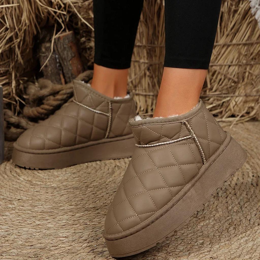 Winter Dicke Plüsch Warme Schneestiefel Damen Slipper Flache Absätze Baumwollschuhe Frau Rutschfest Wasserdicht Stiefeletten Damen Schuhwerk