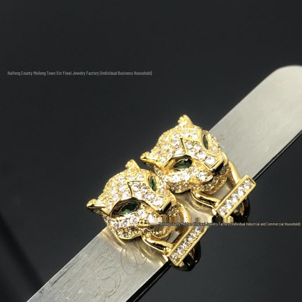 Luxury Gold Leopard Diamond Earrings - Women's European & American Fashion