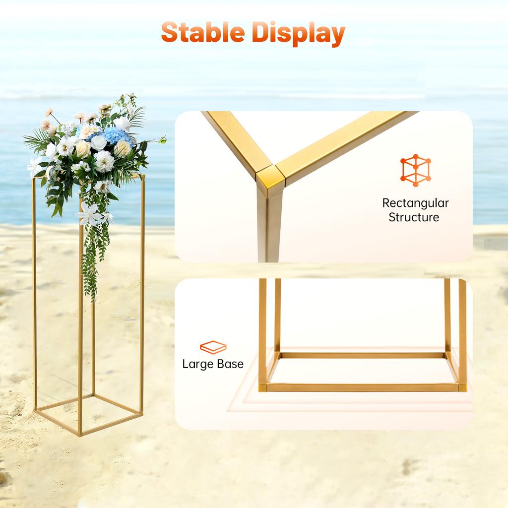 5PCS Rectangular Gold Flower Stand, 31.5inch Tall Geometric Centerpieces Vase for Table, Floor Metal Vase for Home Event Props