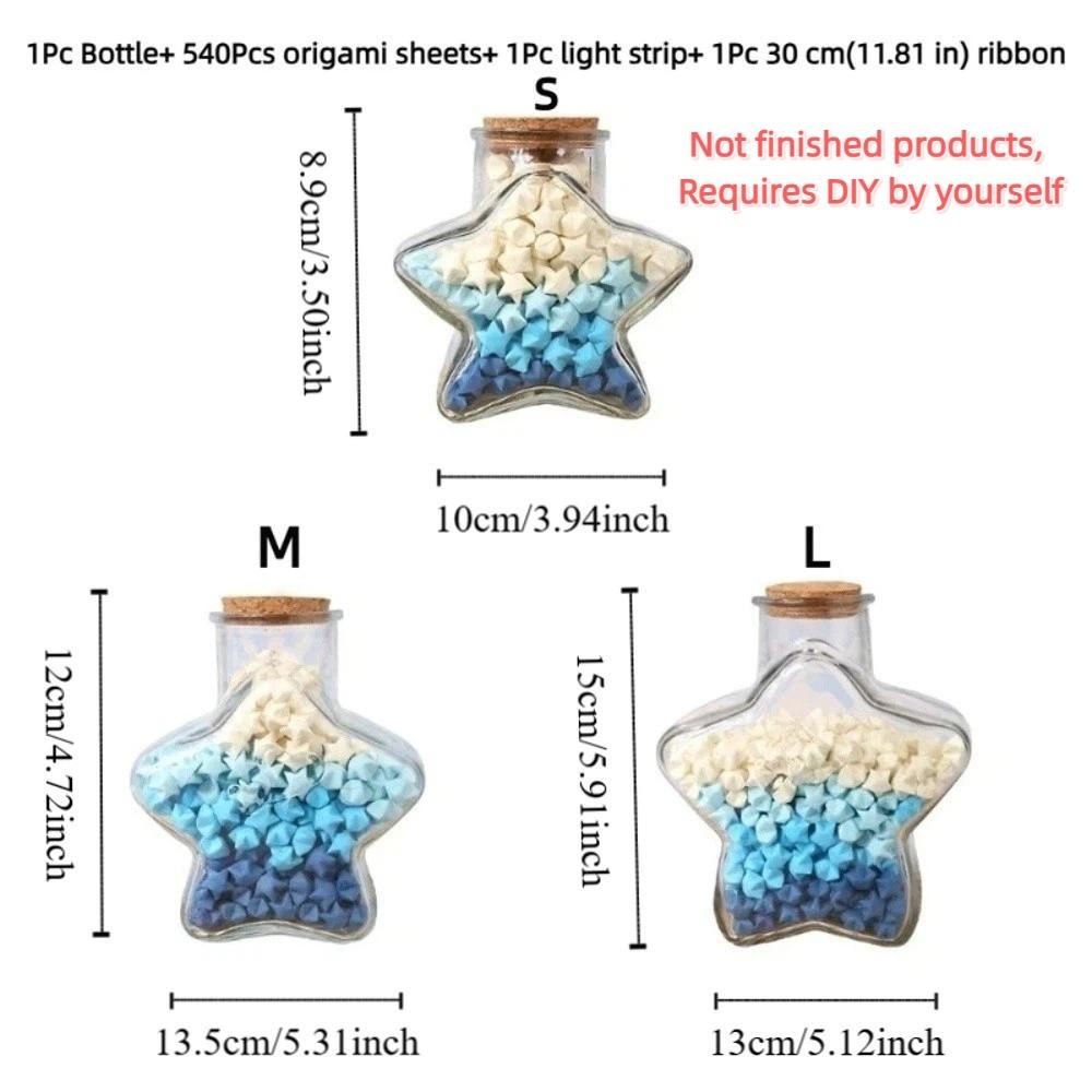 DIY DIY Stars Wishing Bottle Glass Bottle with Shiny String Lights Lucky Star Paper Folding Strips Decorative Rainbow Color