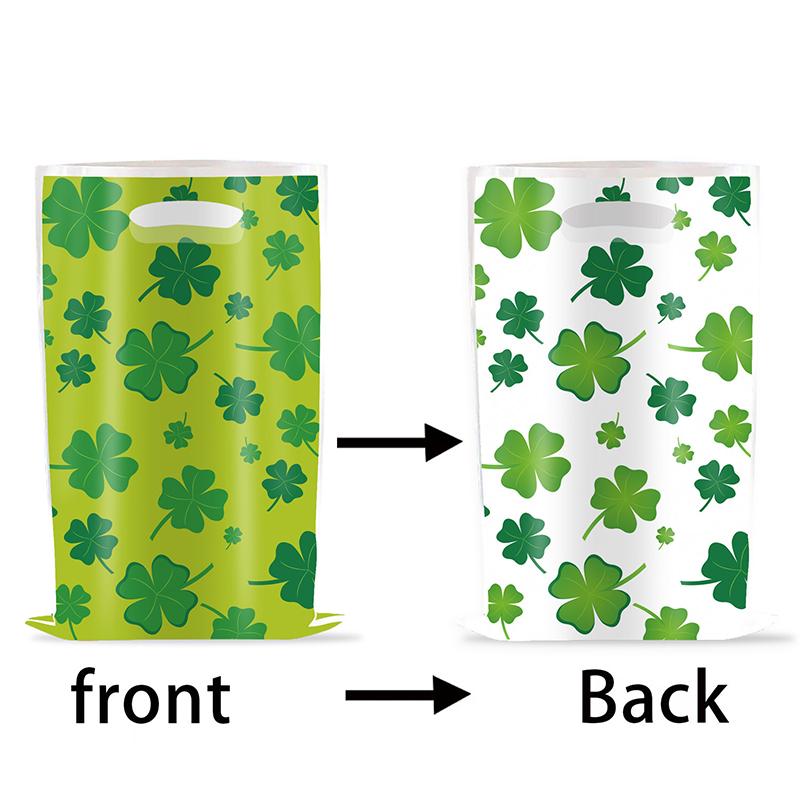 10pcs St.Patrick's Day Lucky Clover Snack cookies Gift Bag 2025 Birthday Party DIY Disposable Plastic Decorative Tote Bag