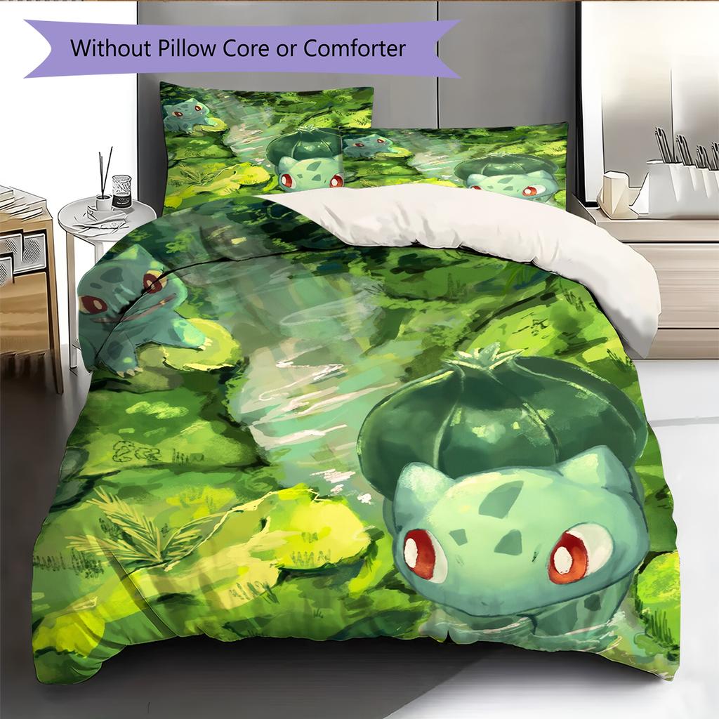 Pokémon Bulbasaur Vzor Povlečení Domácí Dekorace Narozeninový Dárek (1 * povlak na peřinu + 2 * povlak na polštář, bez jádra)