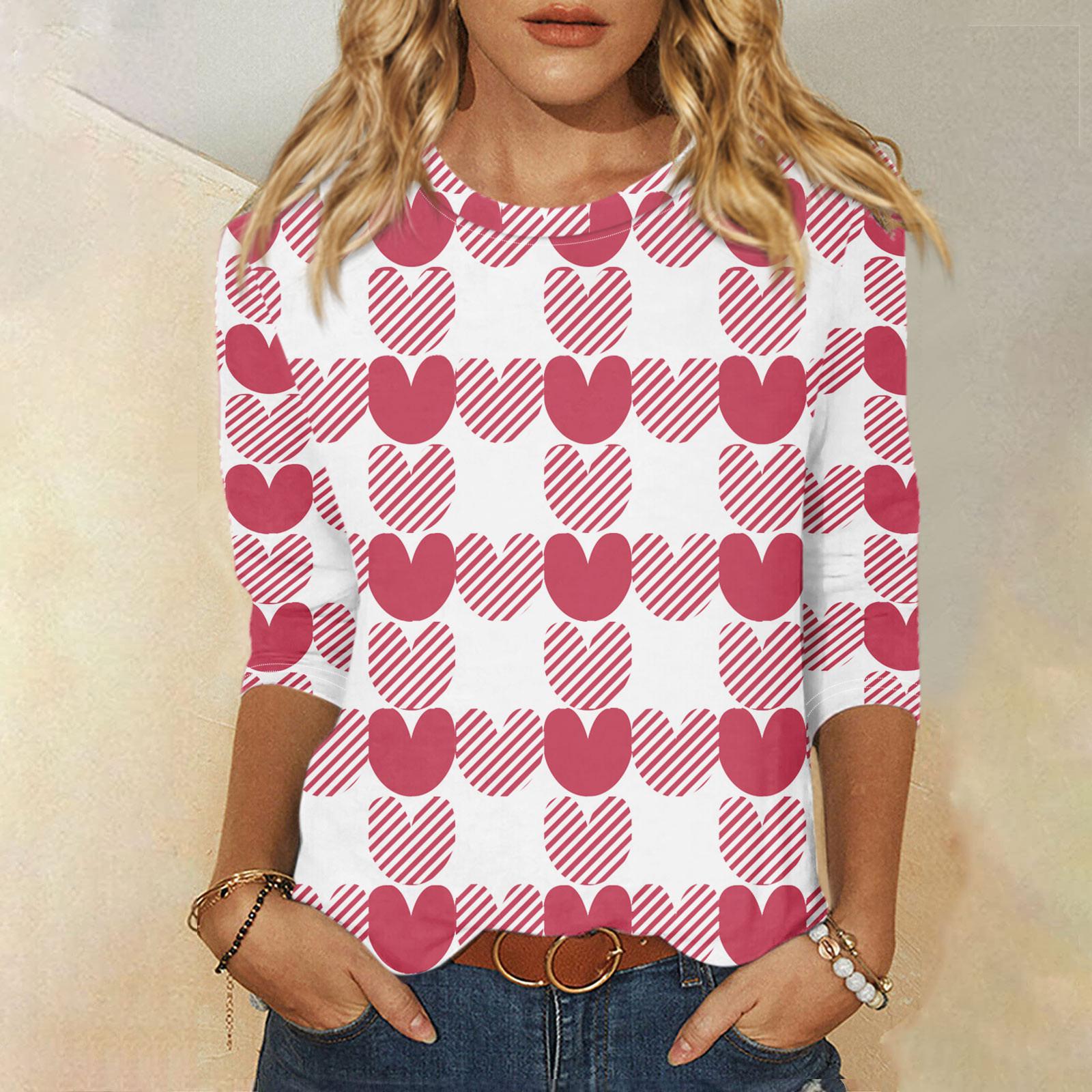 

Женская мода, повседневная свободная футболка с принтом на День святого Валентина и круглым вырезом, рукав 3/4, женский топ XXL белый