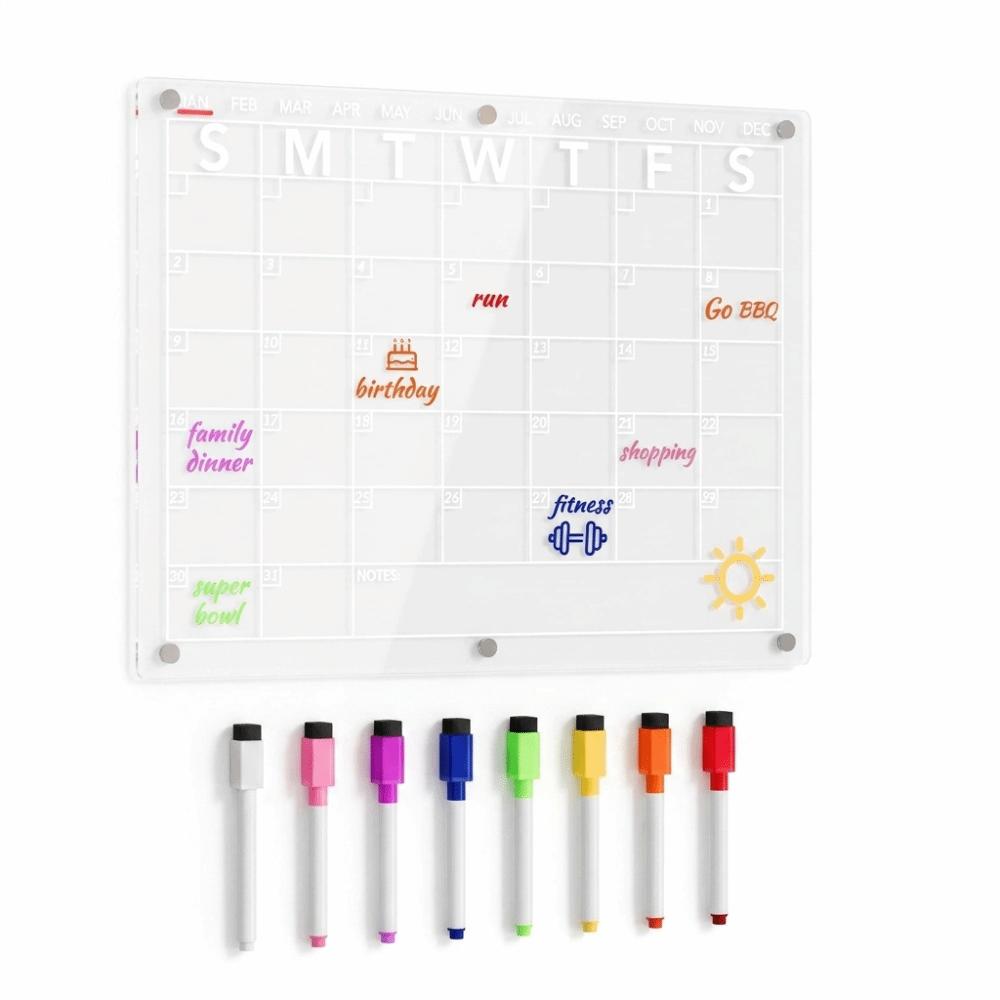 Mit 8 Farbmarkern Magnetischer Kühlschrankplaner Acryl Monatskalender Tafel Küchenorganisation