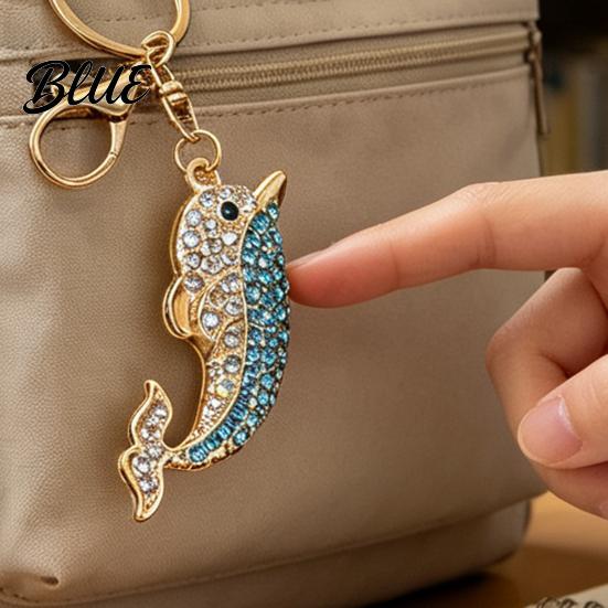 Women Dolphin Keychain Bling Rhinestone Keychain Zinc Alloy Car Key Ring Ocean Theme Sea Animal Pendant for Backpacks Handbag Decoration