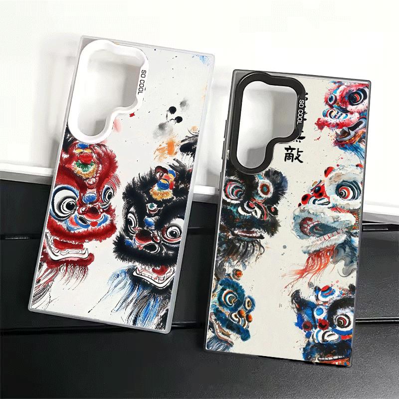 Lion Dance Ink Wash Shockproof Phone Case for Samsung Galaxy S26 Edge S25 Ultra S24 FE S23 Plus S21 Cover Anti Fall Fundas