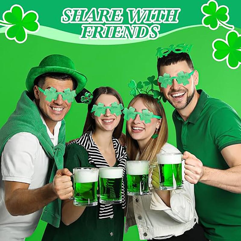 Ochelari de soare amuzanți fără ramă, trifoi cu patru foi, la modă, verzi, pentru festival, costume, ochelari de soare pentru plajă