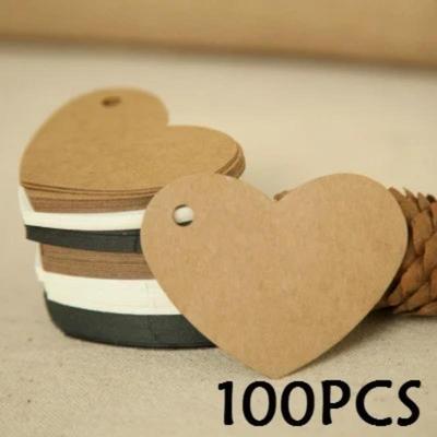 100Pcs Heart Shape Hang Tag DIY Kraft Gift Tags Christmas Decoration Cards Gift Wrapping Paper Labels Scrapbooking Home Supplies